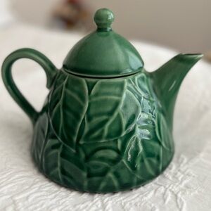 Pier 1 Green Jade Leaf Stoneware Teapot